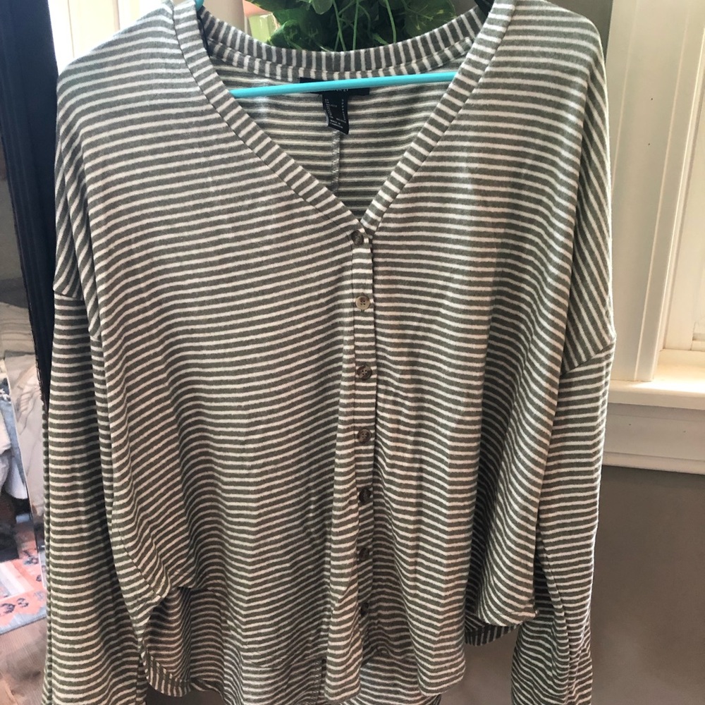 Forever 21 green and white striped long sleeve